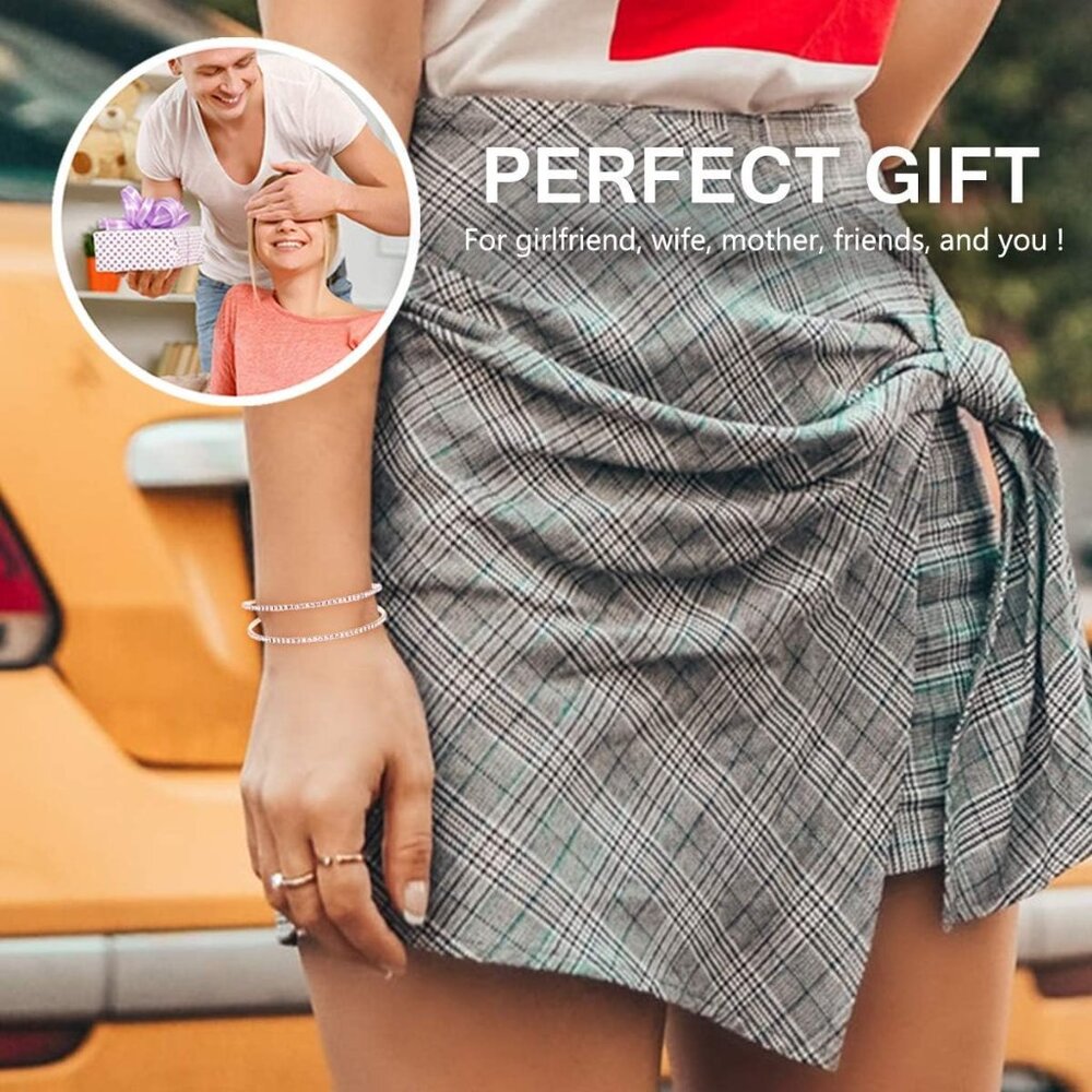 Adjustable Rhinestone Bangle Bracelet - Two Rows … - image 5